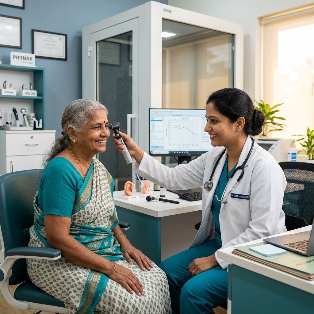Audiologist with patient